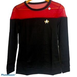 Star Trek Starfleet Uniform Command Red Knit Sweater sheer Shoulder Small
